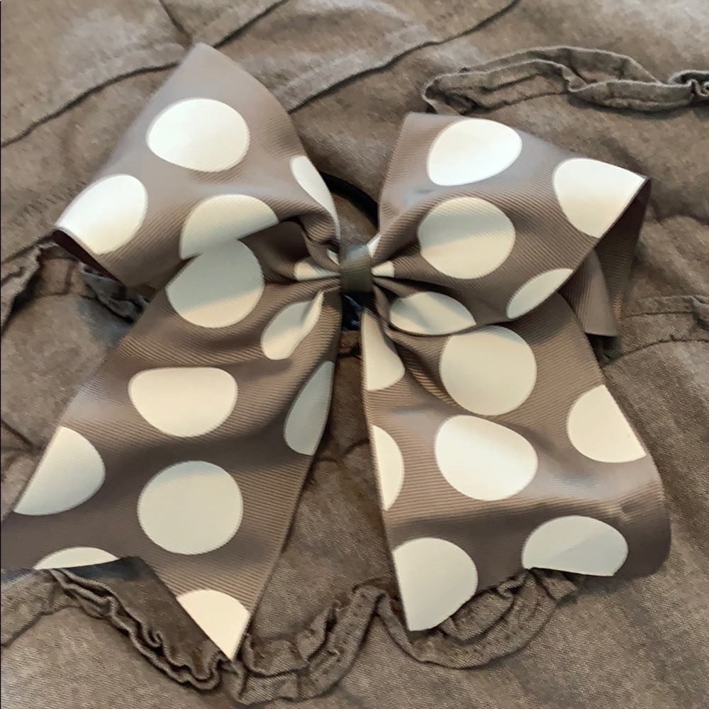 Grey polka dot cheer bow